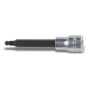 Llave de vaso macho hexagonales con cabeza esférica con cuadrado hembra de 3/8" cromadas - puntas bruñidas 4 MM